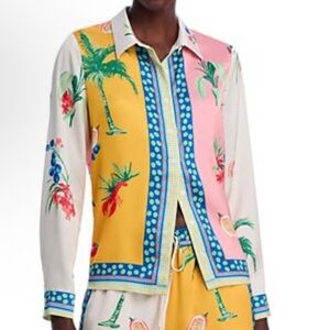 New AQUA Border Print Tropical Satin Shirt